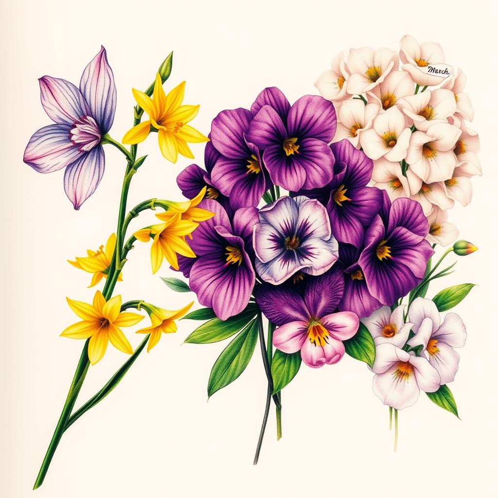 "Create a very small, delicate tattoo of a daffodil representing March birth flowers, with the wearer’s name elegantly incorporated into the design. The tattoo should be realistic and minimalist, highlighting fine line details in the petals and stem. Use subtle color accents like yellow, white, or orange to bring the flower to life. Perfect for placement on the side of the hand or near the wrist, designed for a female wearer, tiny in size, meaningful, and visually refined. Do not generate multiple designs; focus on a single, polished tattoo design."