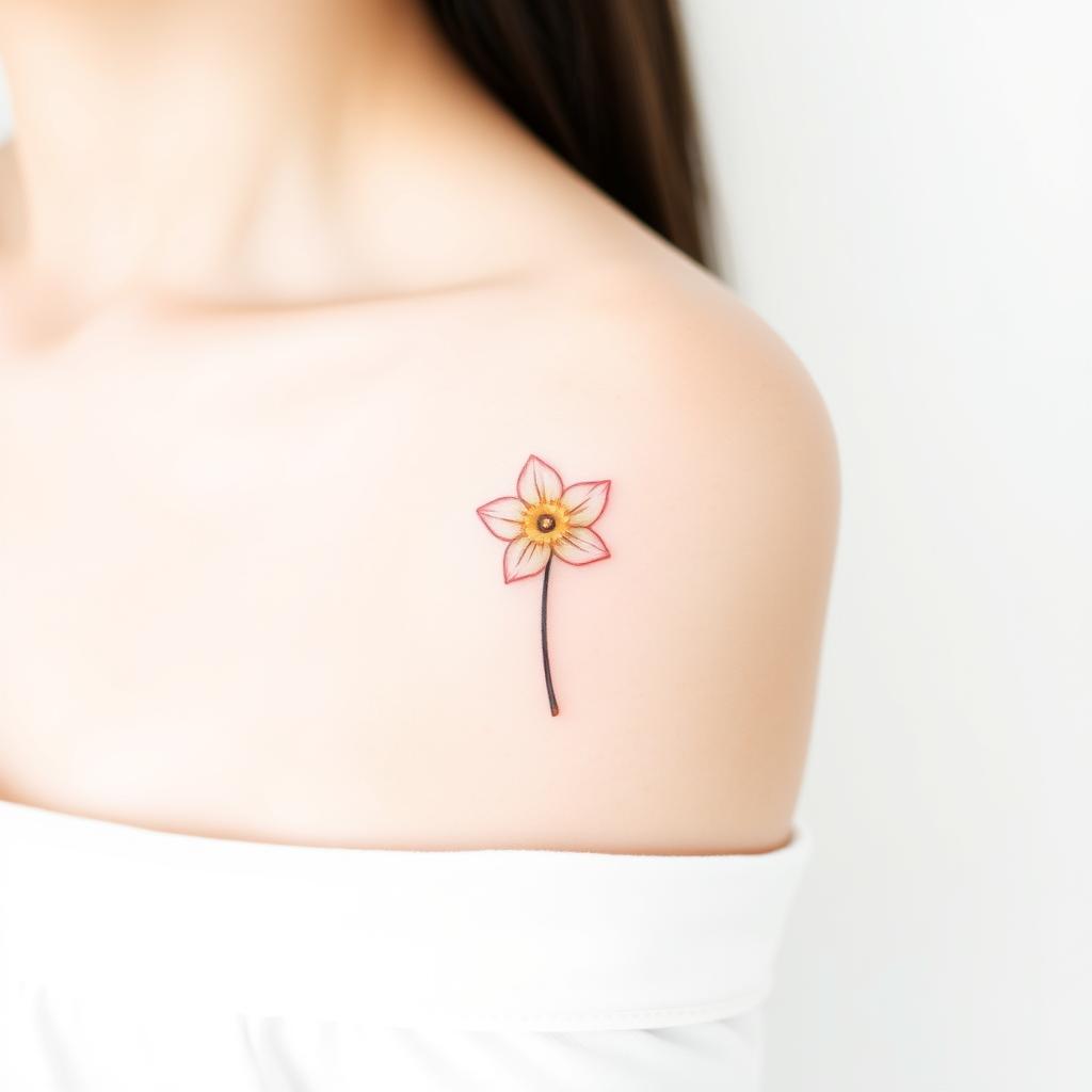 Dainty March Birth Flower Minimalist Tattoo