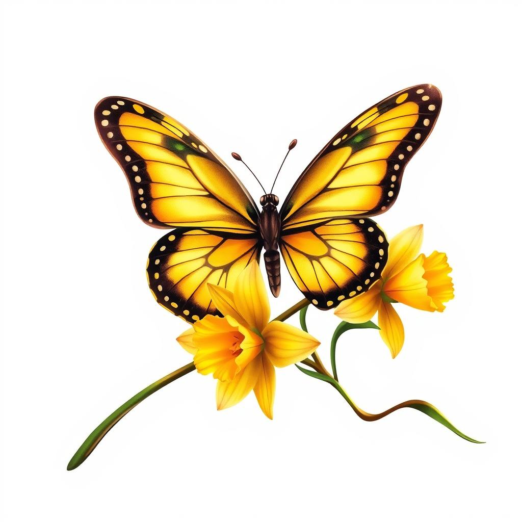 March Birth Flower Butterfly Tattoo Design