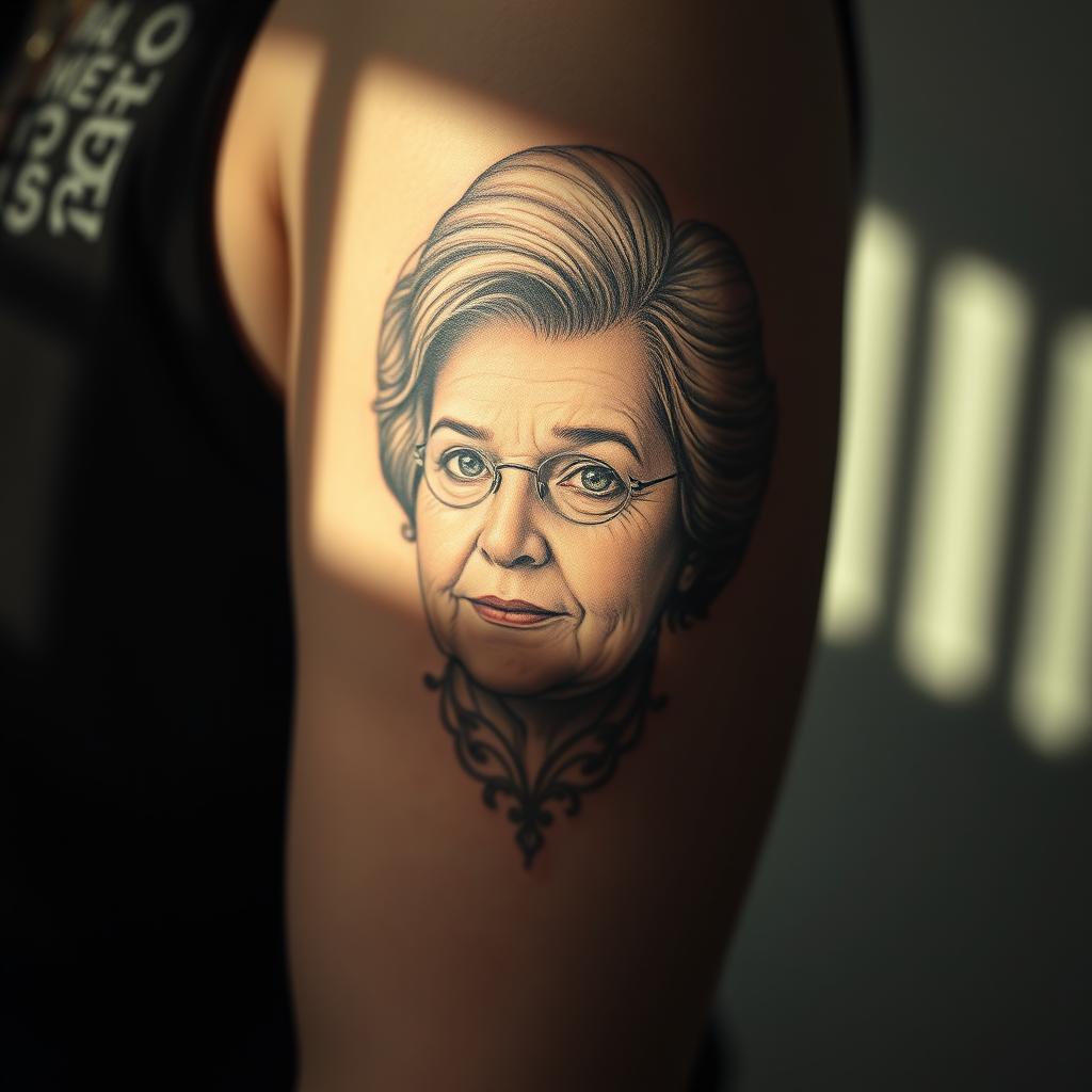Memorial Portrait Tattoo of Grandmother Memorial Portrait Tattoo of Grandmother