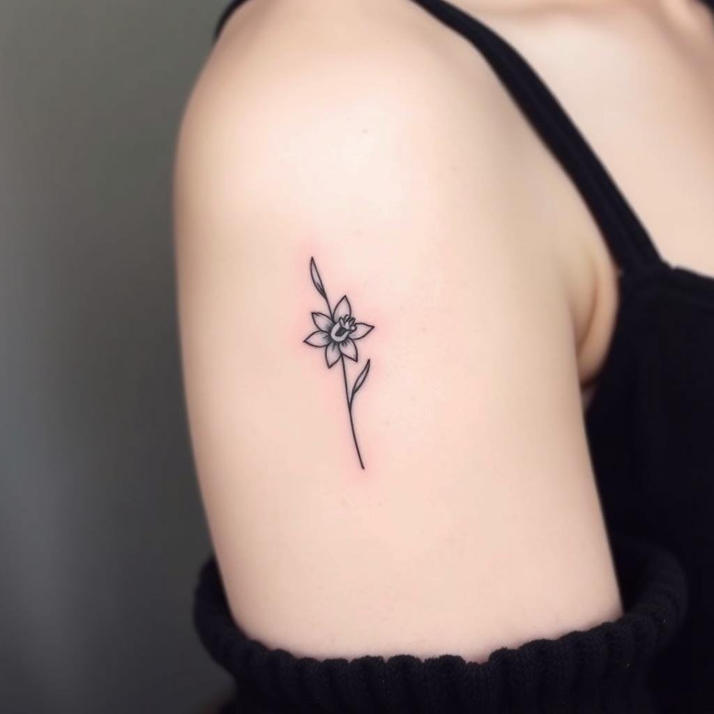 Minimalist December Birth Flower Line Tattoo