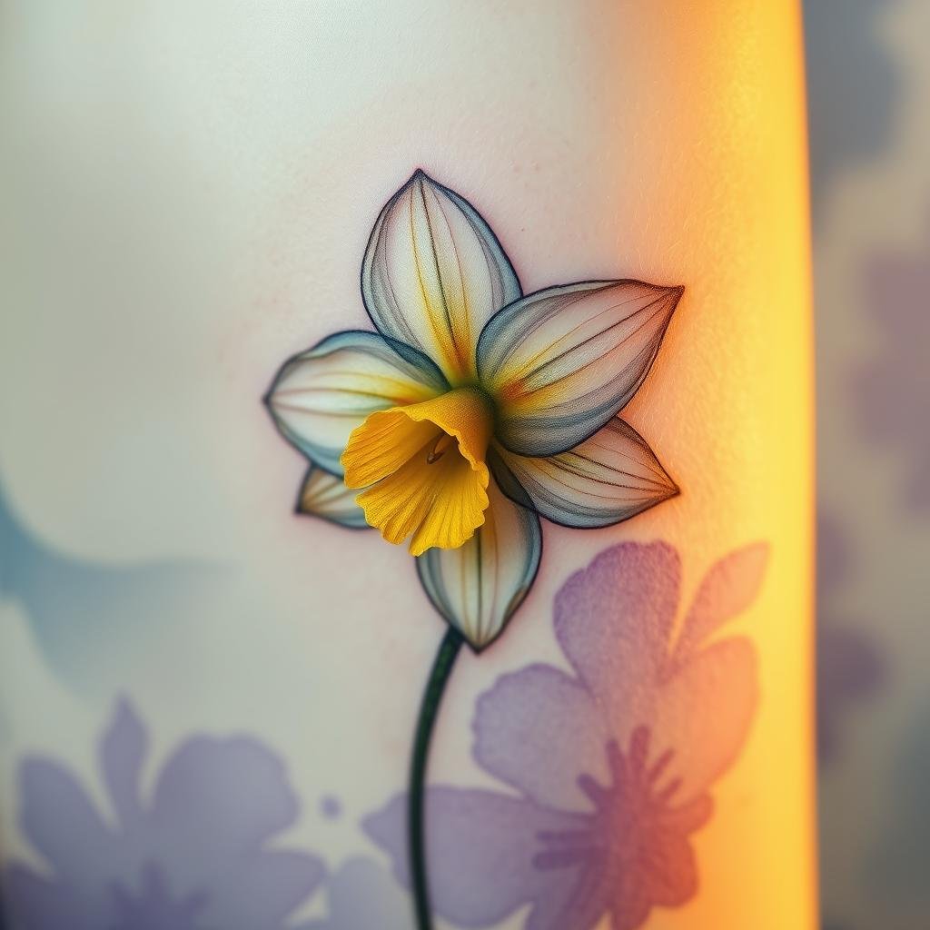 Narcissus Flower Tattoo with Name Design