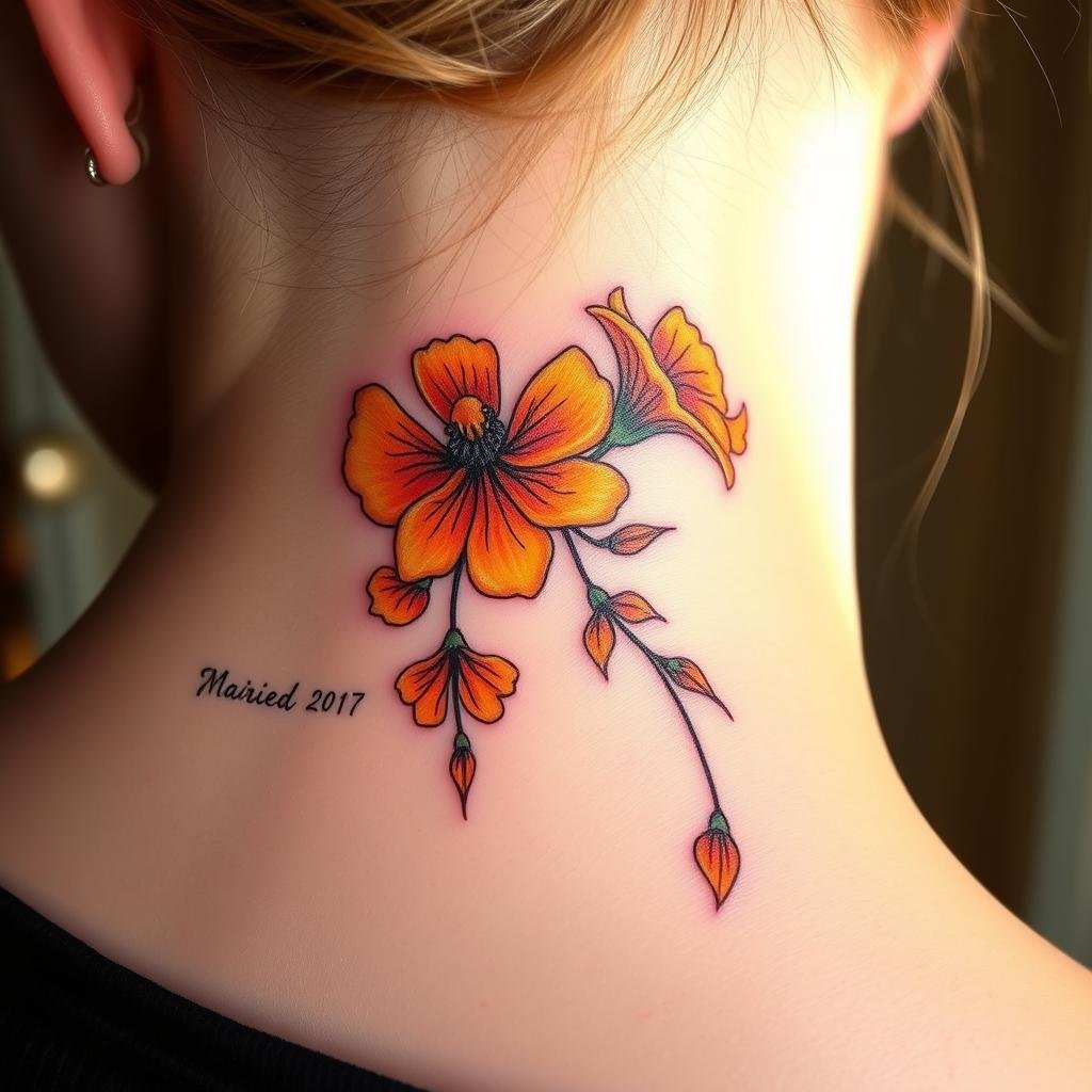 October Birth Flower Tattoo Behind Ear Design