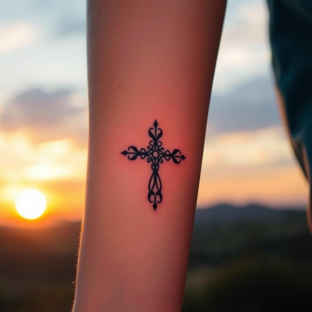 sunset cross tattoo