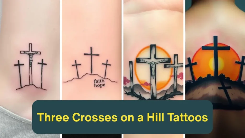 Three Crosses on a Hill Tattoos