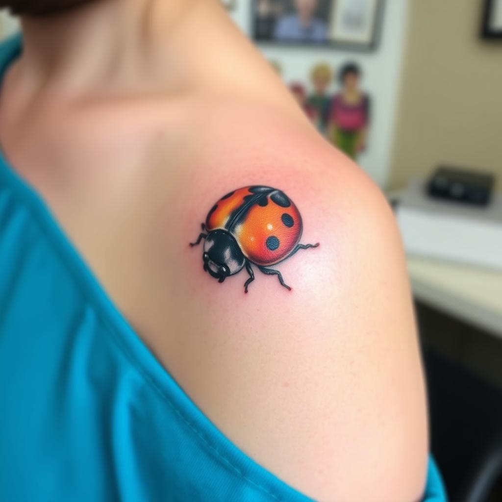A small ladybug tattoo on the shoulder A small ladybug tattoo on the shoulder