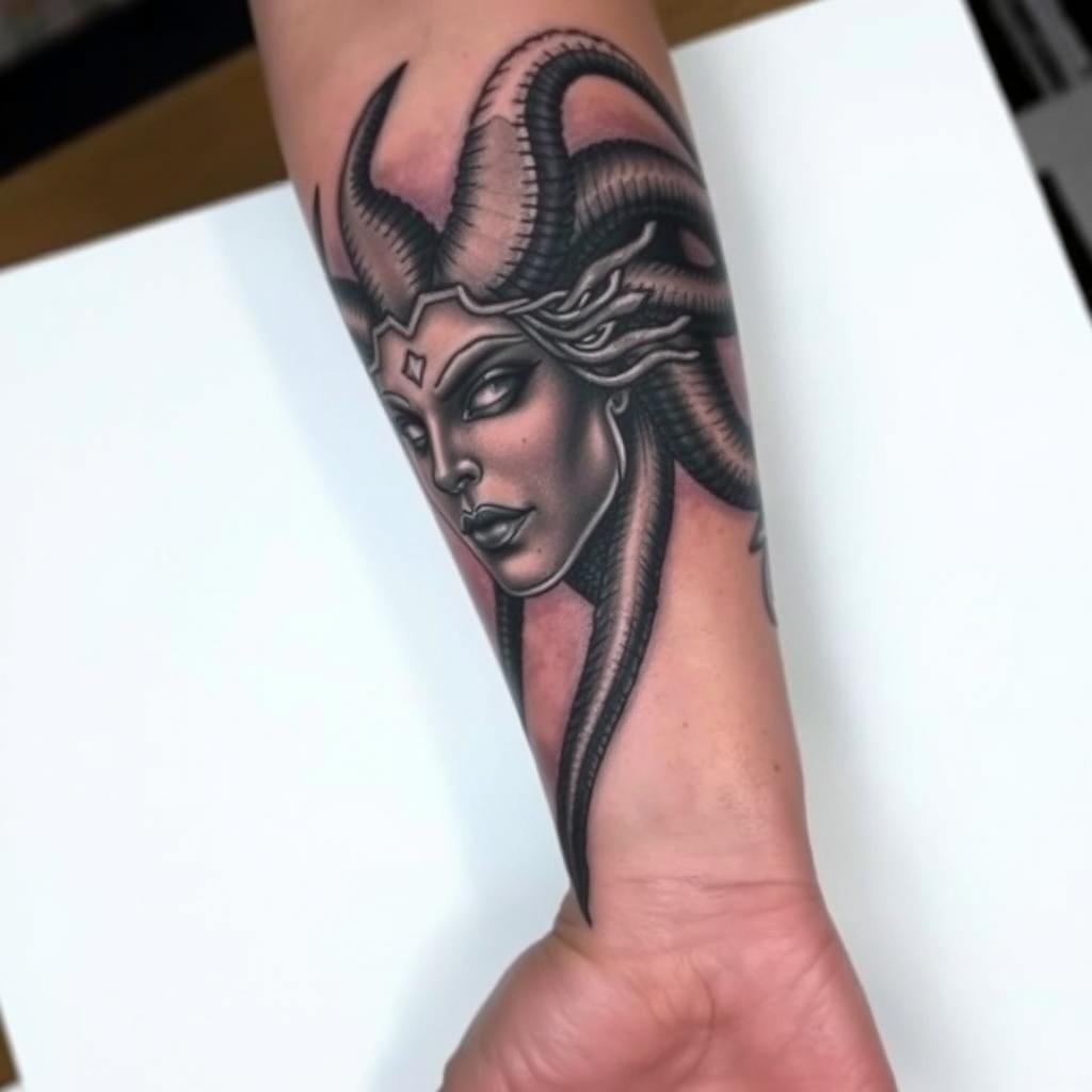Hyper-Realistic medusa Portrait tattoo design on the forearm Hyper-Realistic medusa Portrait tattoo design on the forearm