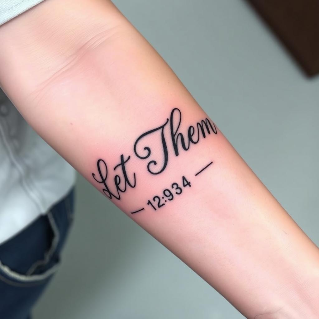 “Let Them” word tattoo with Birthdate, forearm angle