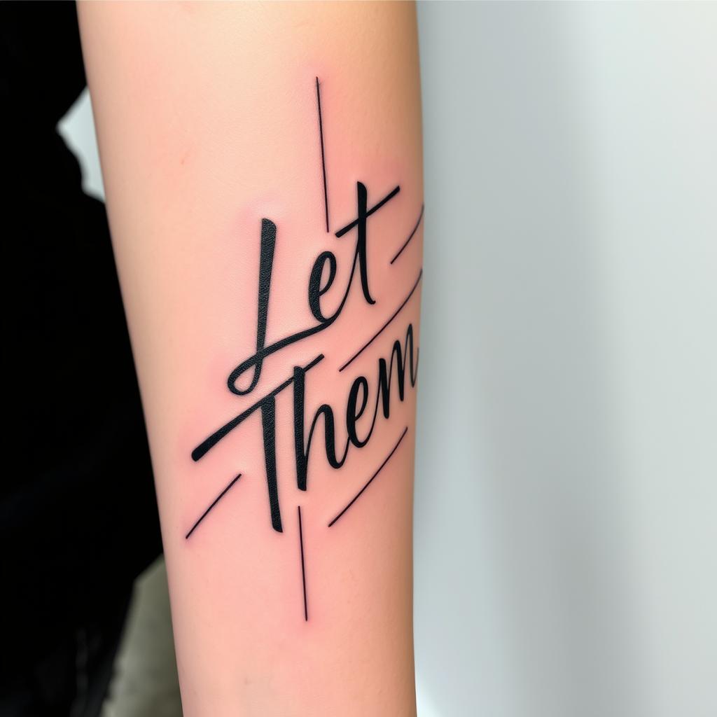 “Let Them” word tattoo with Modern abstract design, forearm angle