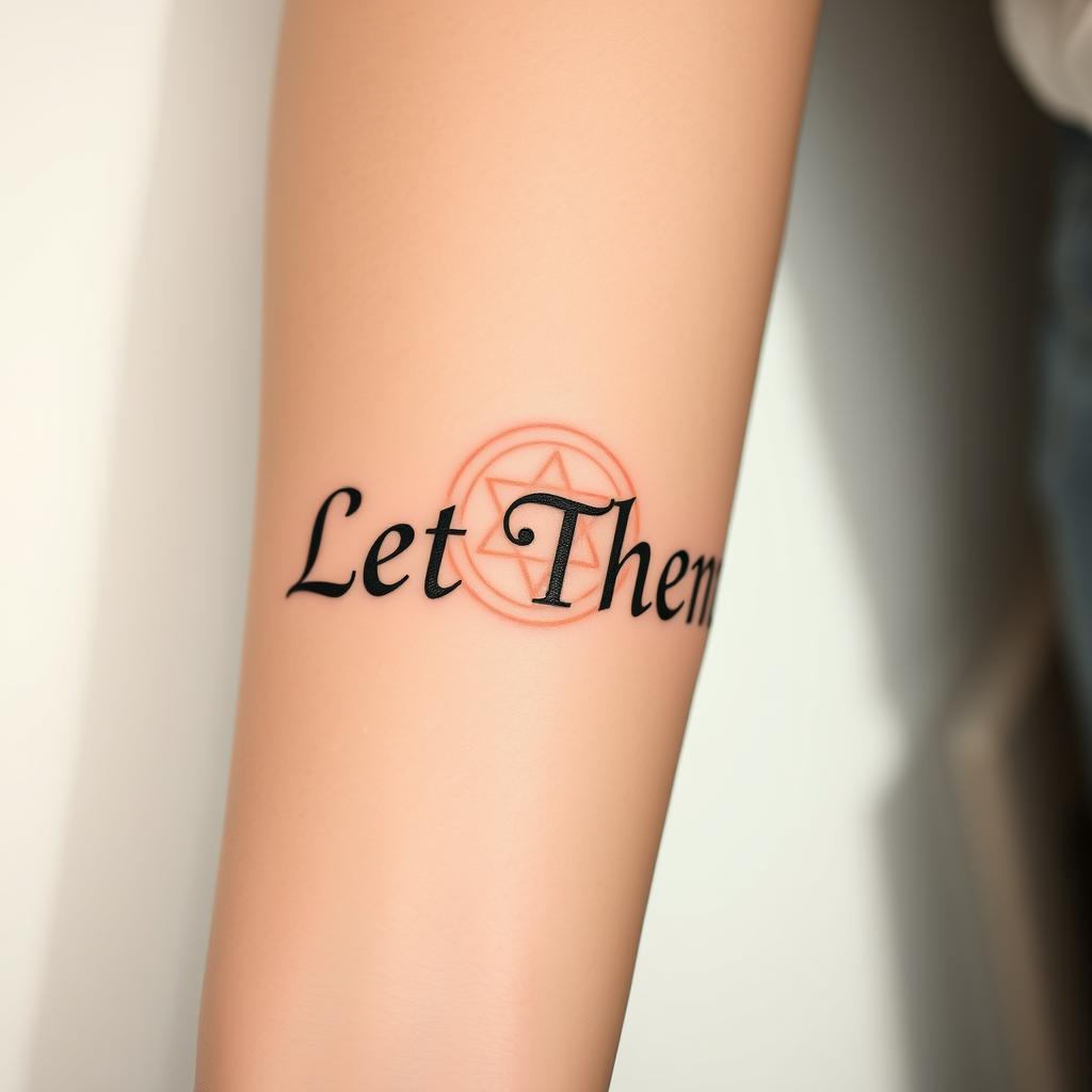“Let Them” word tattoo with Sacred Geometry Pattern, forearm angle
