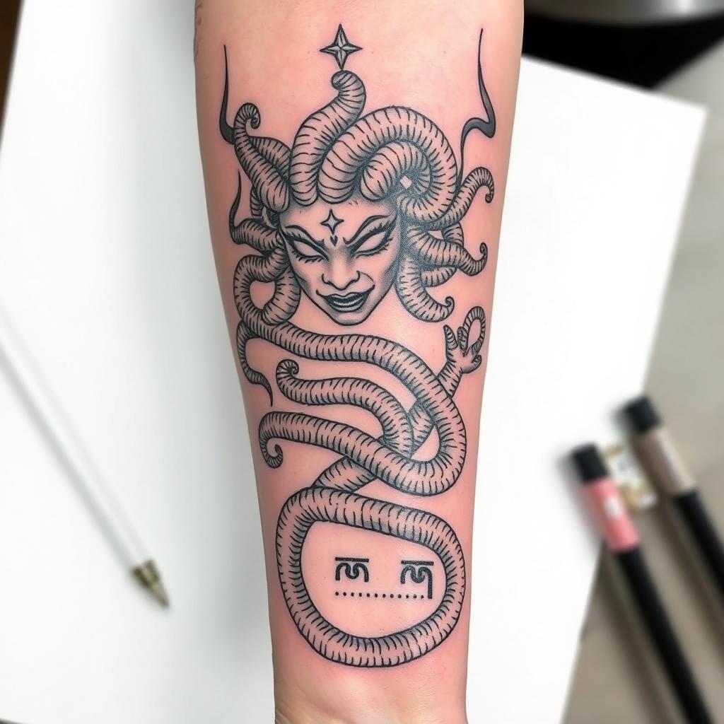 Linework Medusa Tattoo design on the forearm Linework Medusa Tattoo design on the forearm