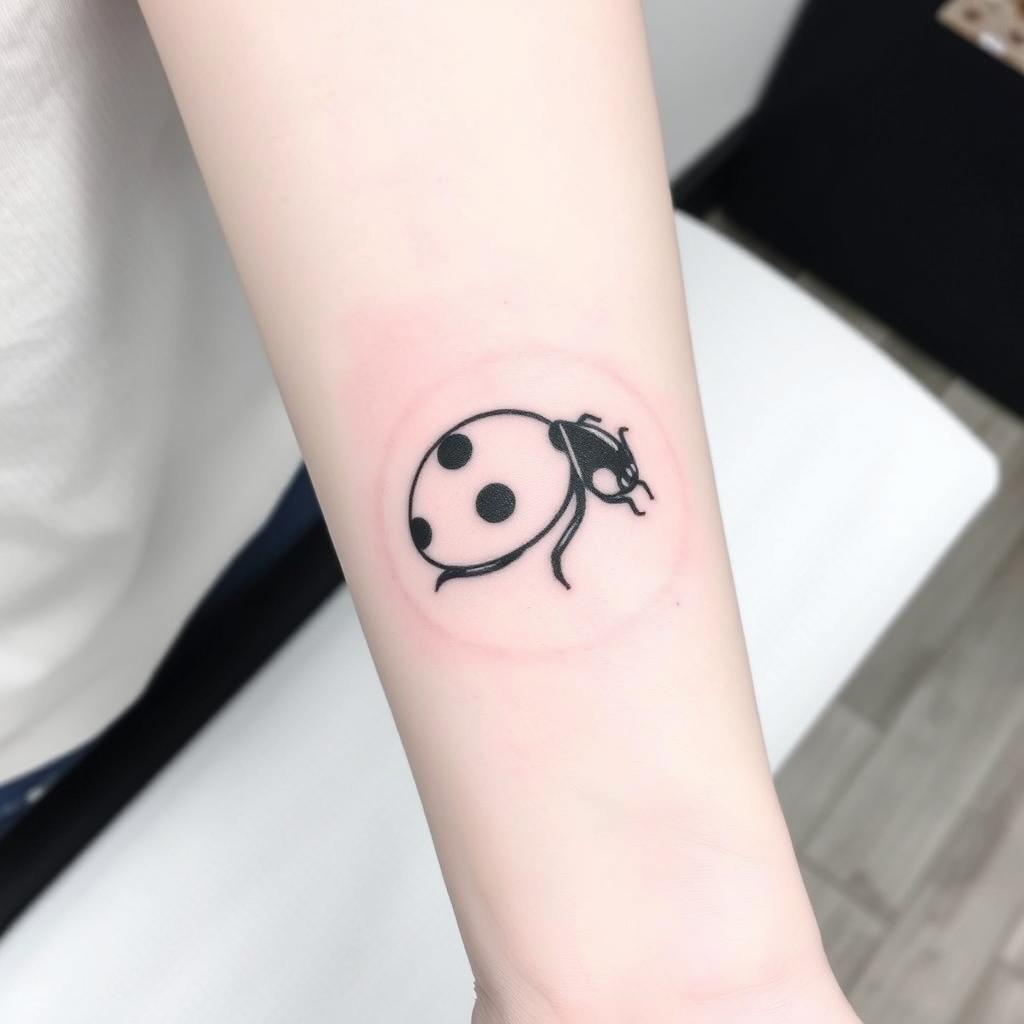 Simple Line Art Ladybug tattoo design on the forearm Simple Line Art Ladybug tattoo design on the forearm