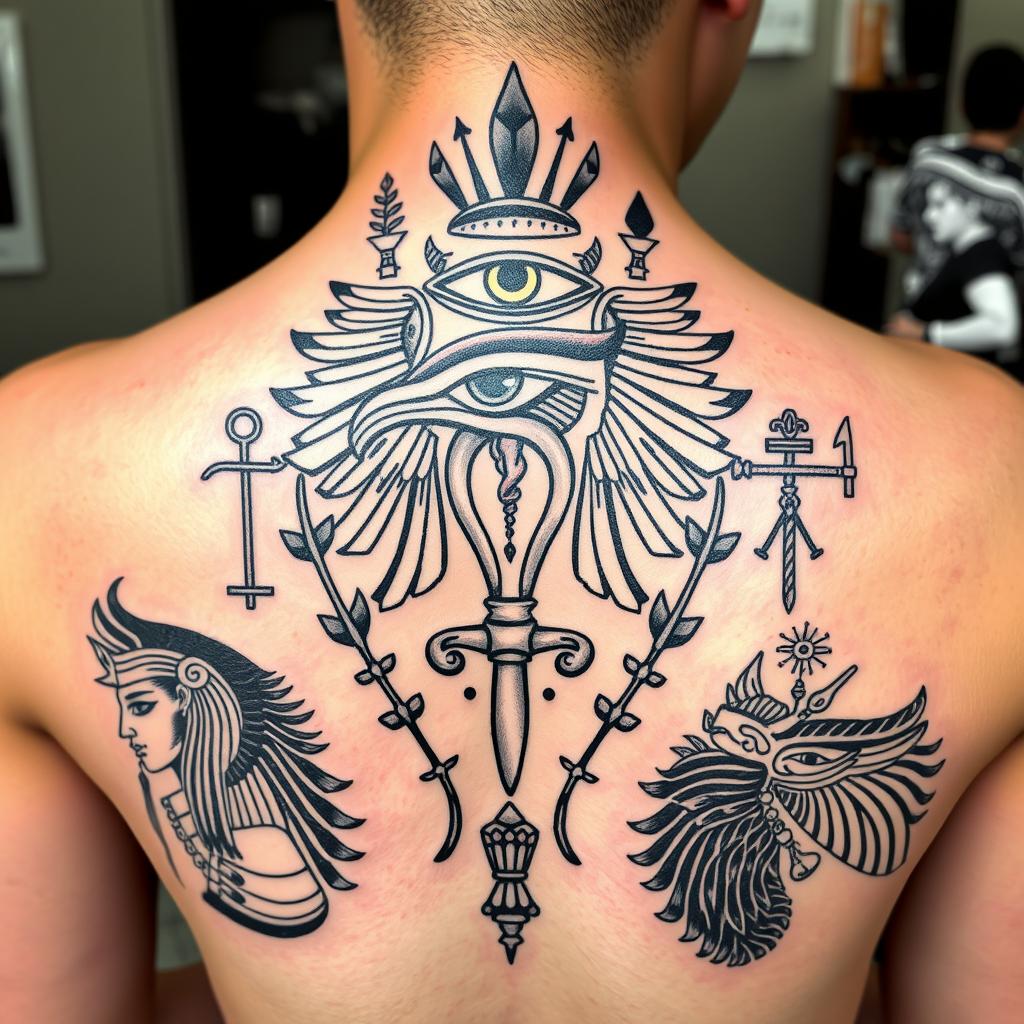 Egyptian mythology design tattoo