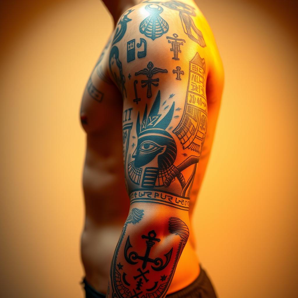 egyptian god sleeve tattoo