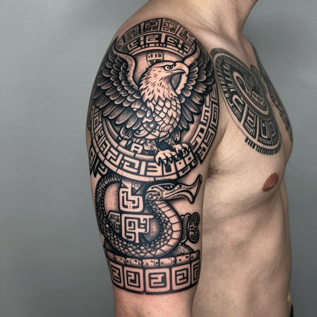 Aztec tattoo for the upper arm and shoulder cap Aztec tattoo for the upper arm and shoulder cap