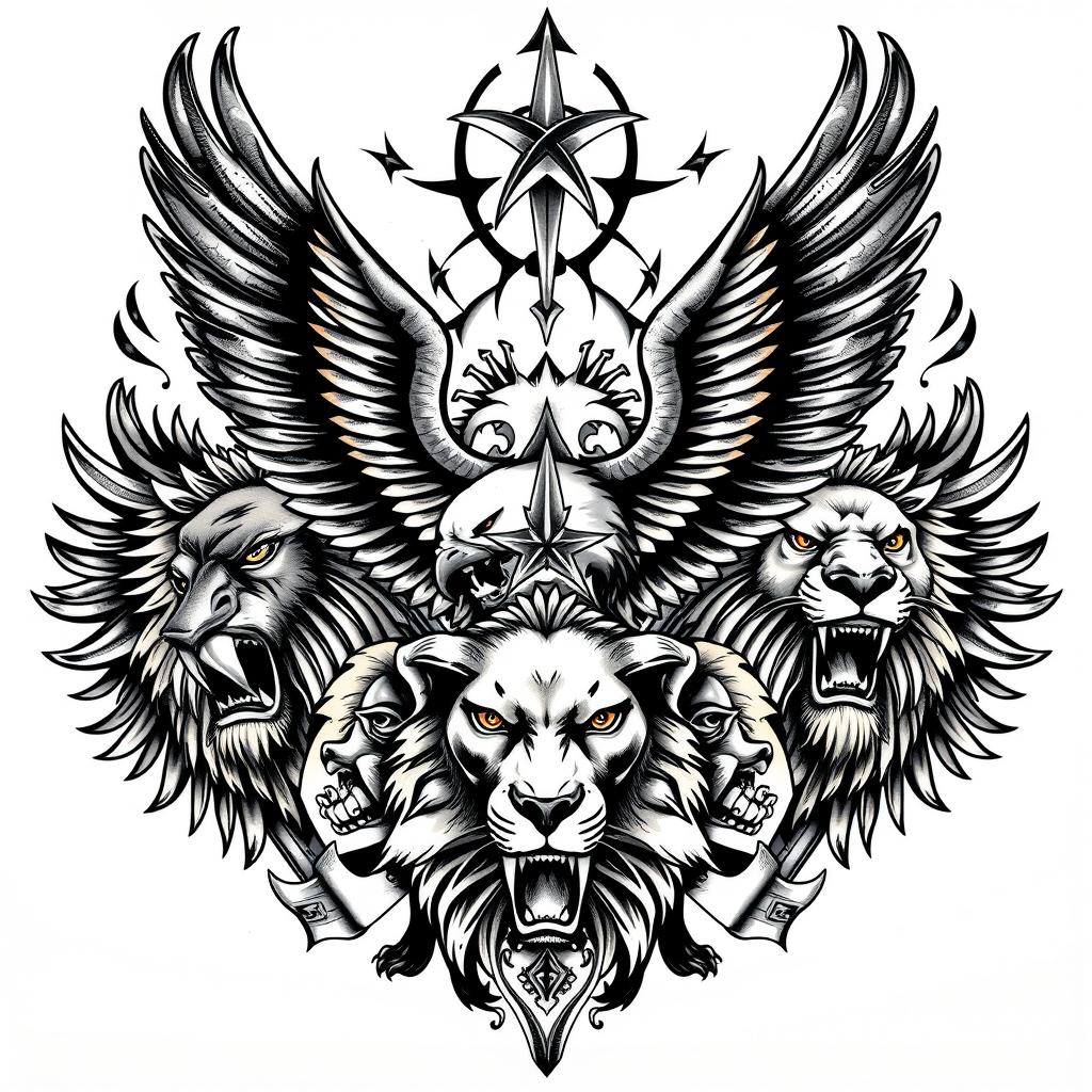 Eagles, Lions, and Power Symbols tattoo Eagles, Lions, and Power Symbols tattoo