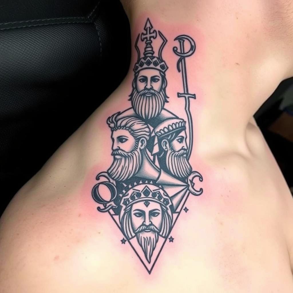 Greek Gods in Geometric design tattoo