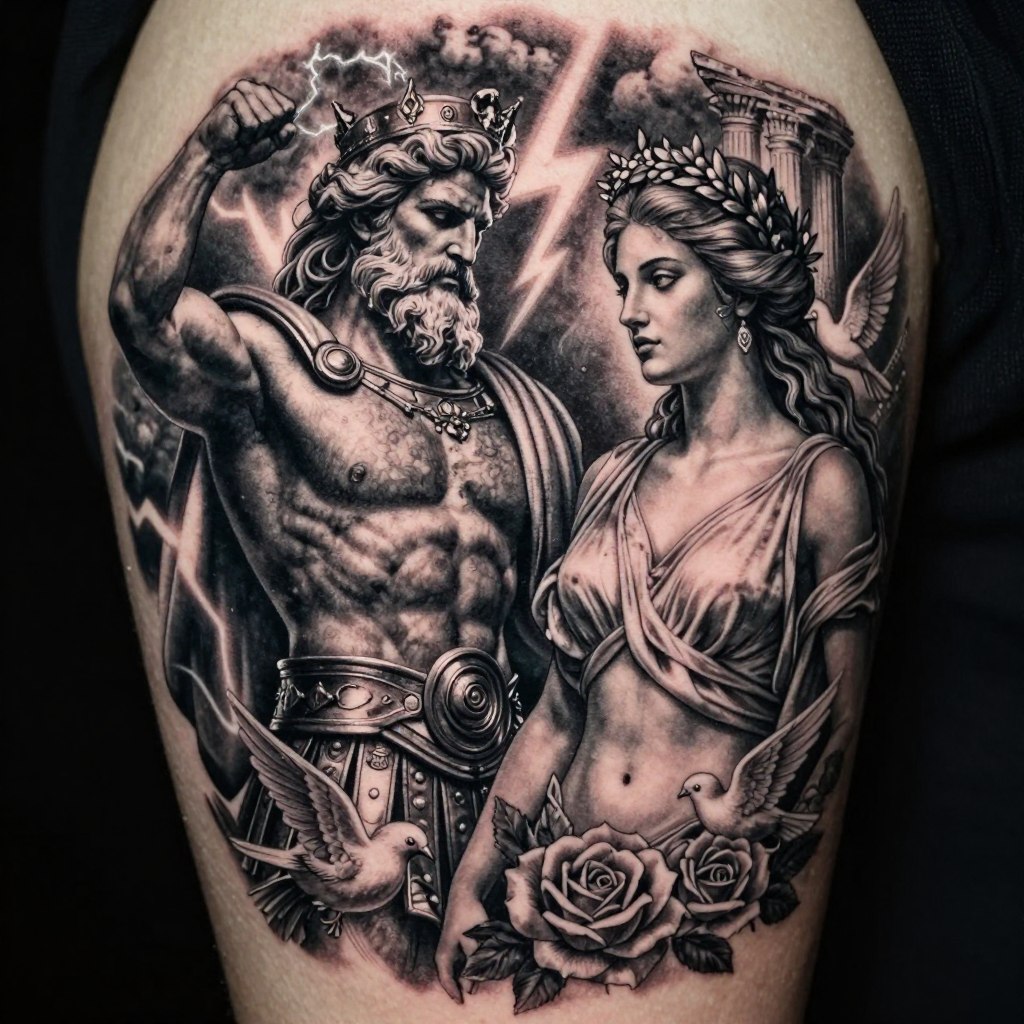Greek god tattoo design featuring two iconic deities from Greek mythology
