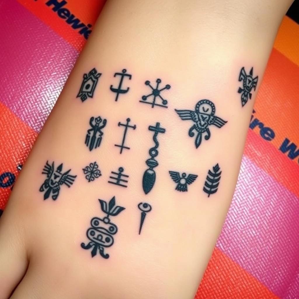 Small Aztec symbols tattoo Small Aztec symbols tattoo