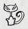 Outlined cat with a tail curled into a bold spiral.