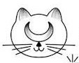 Outlined cat face with a crescent moon above its nose.