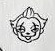 Vampire face with pointed ears, tiny fangs, and a sly grin.