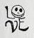 Stacked LOVE lettering with a skull in place of the O.
