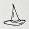 Tiny witch hat tattoo with a tall point and oval brim.