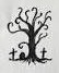 Bare tree with twisting branches drawn in black ink.