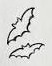 Two small bats with jagged wings drawn in loose black lines.