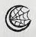 Rounded crescent moon with a spiderweb filling its center.