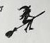 Small witch flying through the air on a broom.